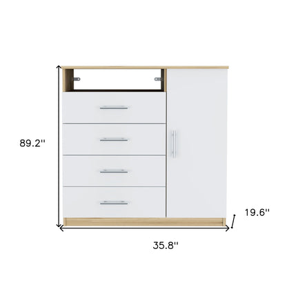 Commode à quatre tiroirs blanche et naturelle de 36 po