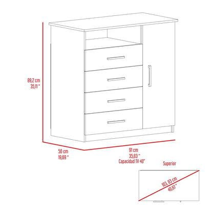 Commode combinée à quatre tiroirs blanche et grise de 36 po