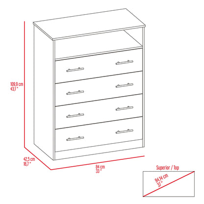 33" Black Four Drawer Dresser