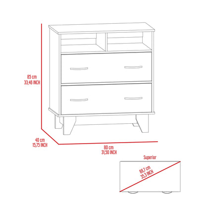 Commode blanche à deux tiroirs de 32 po