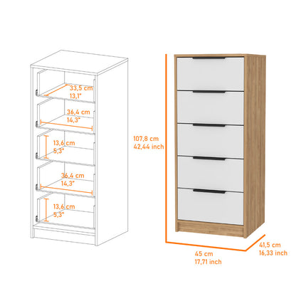 18" White and Natural Five Drawer Standard Chest