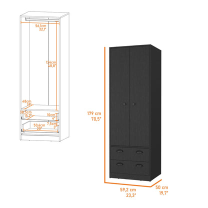 Commode combinée noire à deux tiroirs de 23 po