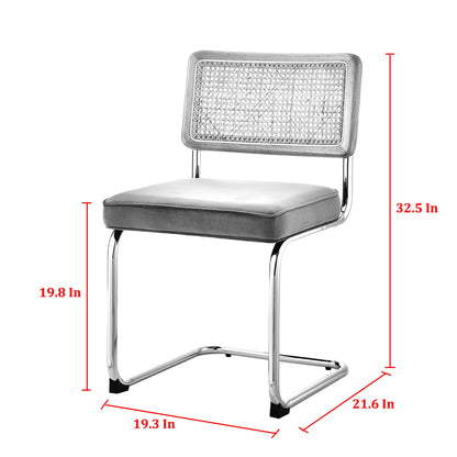 Ensemble de deux chaises de salle à manger rembourrées en velours gris et argent