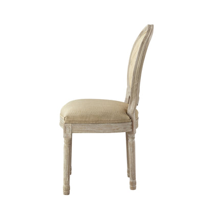 Chaise de salle à manger capitonnée en lin beige et marron