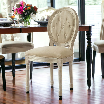 Chaise de salle à manger capitonnée en lin beige et marron