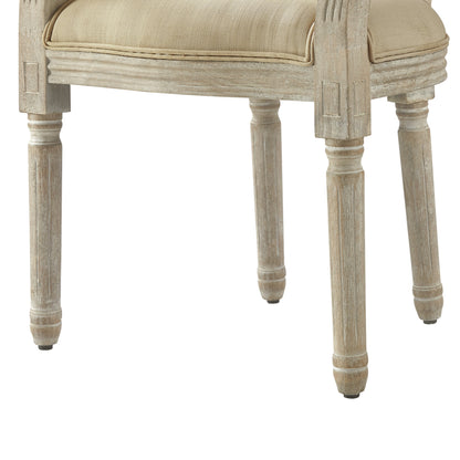 Chaise de salle à manger capitonnée en lin beige et marron