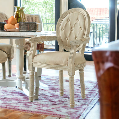 Chaise de salle à manger capitonnée en lin beige et marron