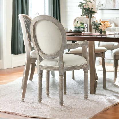 Chaise de salle à manger capitonnée en lin beige et marron