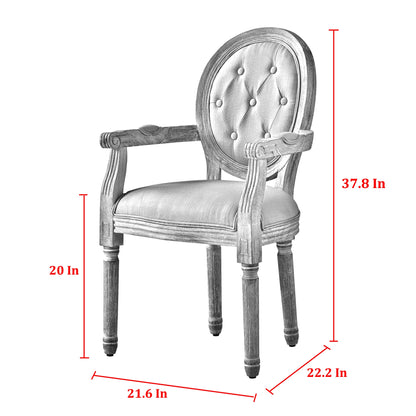 Chaise de salle à manger capitonnée en lin beige et marron