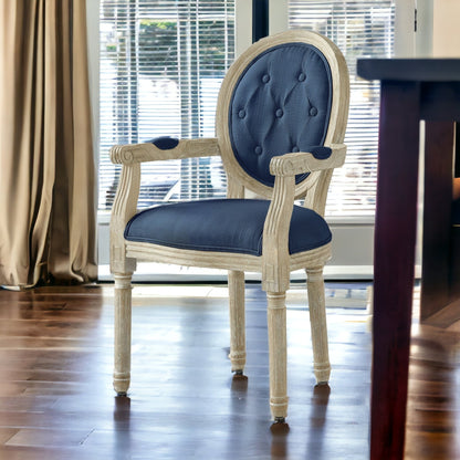 Chaise de salle à manger capitonnée en lin beige et marron