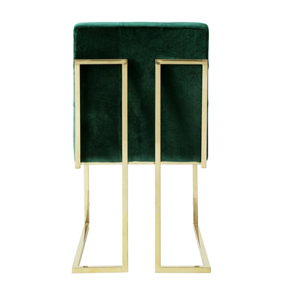 Set of Two Tufted Hunter Green and Gold Upholstered Velvet Dining Side Chairs