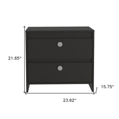 22" Black Two Drawer Faux Wood Nightstand