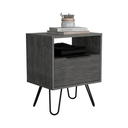 22" Gray Faux Wood Nightstand With Storage