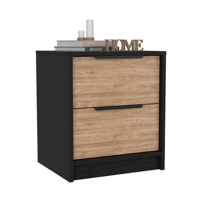 19" Black Two Drawer Faux Wood Nightstand