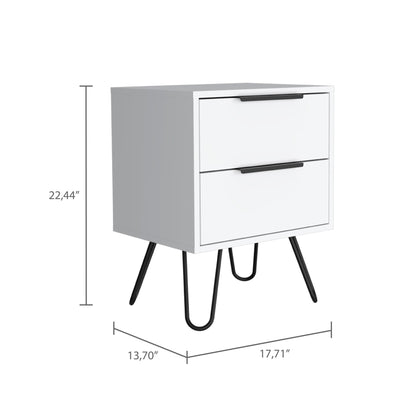 22" White Two Drawer Faux Wood Nightstand