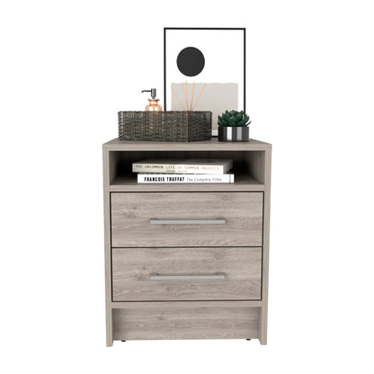 20" Gray Two Drawer Faux Wood Nightstand