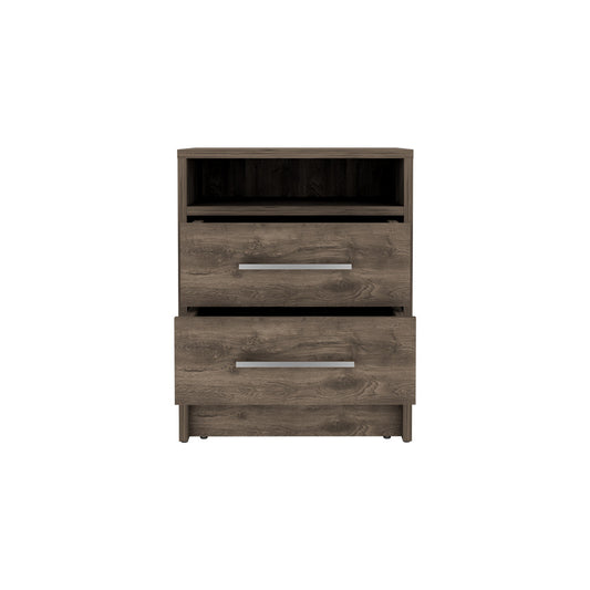 20" Brown Two Drawer Faux Wood Nightstand