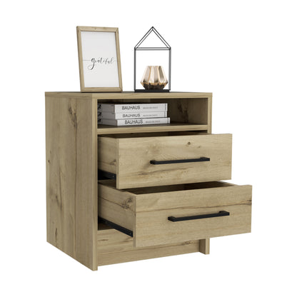 20" Oak Two Drawer Faux Wood Nightstand