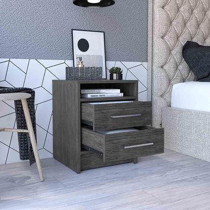 20" Gray Two Drawer Faux Wood Nightstand