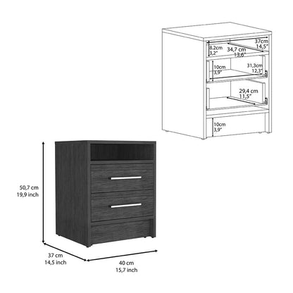 20" Gray Two Drawer Faux Wood Nightstand