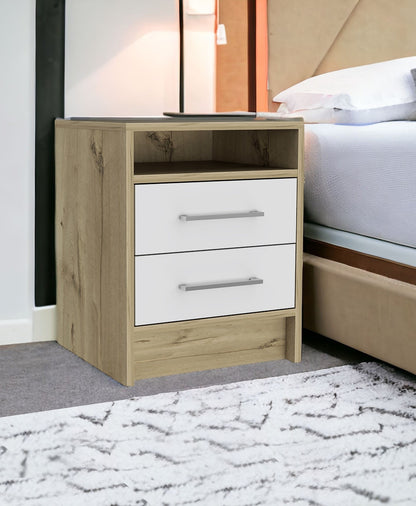 20" White Two Drawer Faux Wood Nightstand