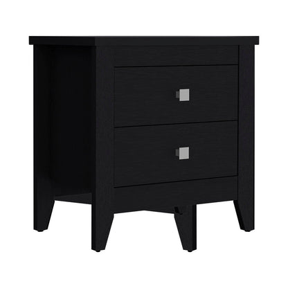 24" Black Two Drawer Faux Wood Nightstand