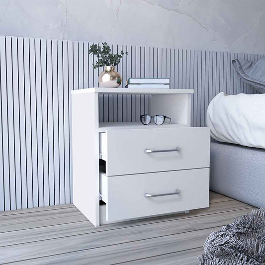 20" White Two Drawer Faux Wood Nightstand