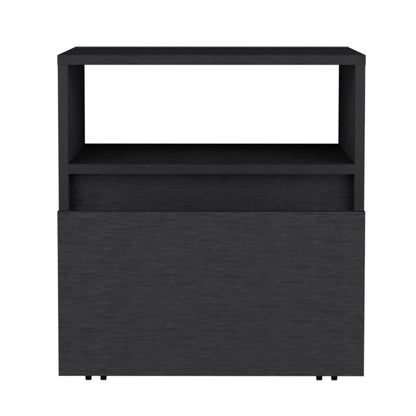 21" Black One Drawer Faux Wood Nightstand