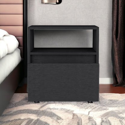 21" Black One Drawer Faux Wood Nightstand