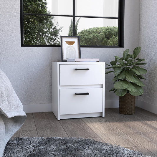 19" White Two Drawer Faux Wood Nightstand