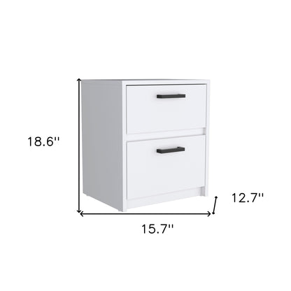 19" White Two Drawer Faux Wood Nightstand