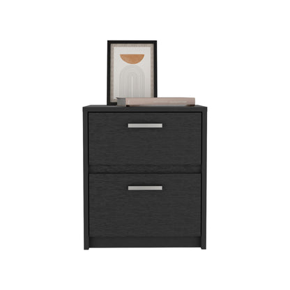 19" Black Two Drawer Faux Wood Nightstand