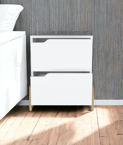 20" White Two Drawer Faux Wood Nightstand