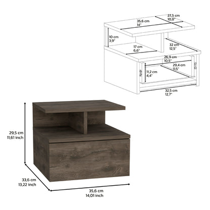 12" Brown One Drawer Faux Wood Floating Nightstand