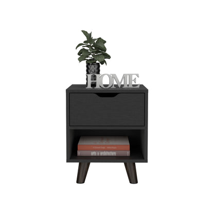 19" Black One Drawer Faux Wood Nightstand