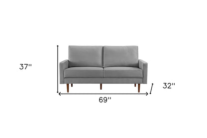 69" Gray Velvet Sofa With Dark Brown Legs