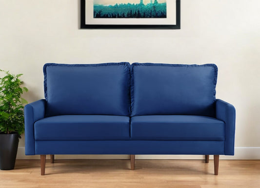 69" Blue Velvet Sofa With Dark Brown Legs