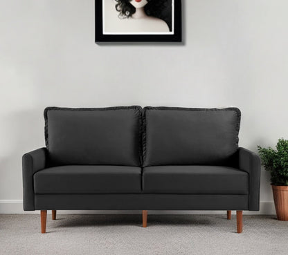 69" Black Velvet Sofa With Dark Brown Legs