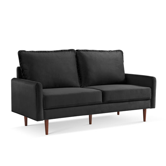 69" Black Velvet Sofa With Dark Brown Legs