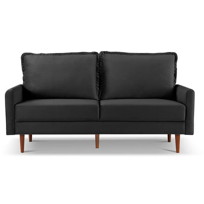 69" Black Velvet Sofa With Dark Brown Legs