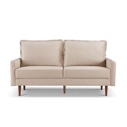 69" Beige Velvet Sofa With Dark Brown Legs