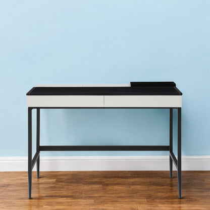 43" Black and White Writing Desk With Two Drawers