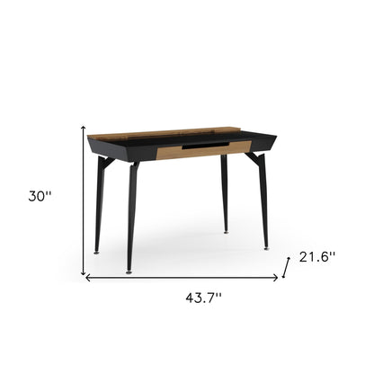 Bureau d'écriture noir et naturel de 44 po avec trois tiroirs