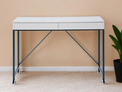 43" White and Black Writing Desk With Two Drawers