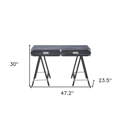 Bureau d'écriture noir de 47 po avec deux tiroirs