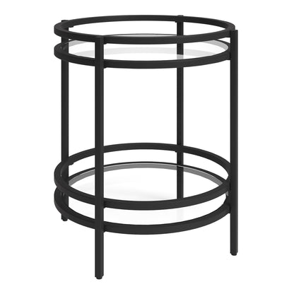 22" Black And Clear Glass And Steel Round End Table With Shelf