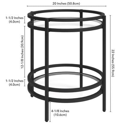 22" Black And Clear Glass And Steel Round End Table With Shelf