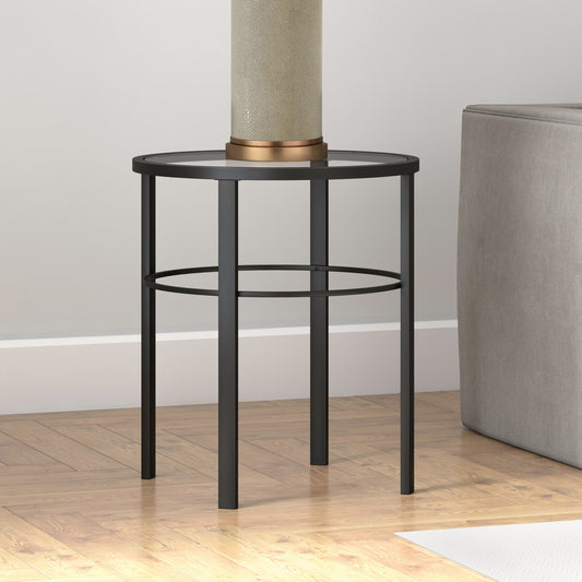 22" Black And Clear Glass And Steel Round End Table