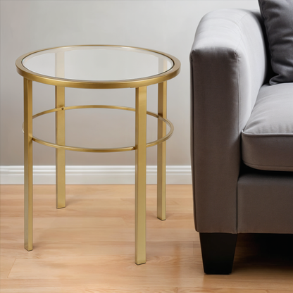 22" Brass And Clear Glass And Steel Round End Table