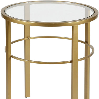 22" Brass And Clear Glass And Steel Round End Table